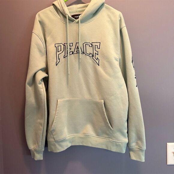 Rue 21 Men's Oversized Standard Peace Hoodie Medium Light Green Pullover - Picture 1 of 9